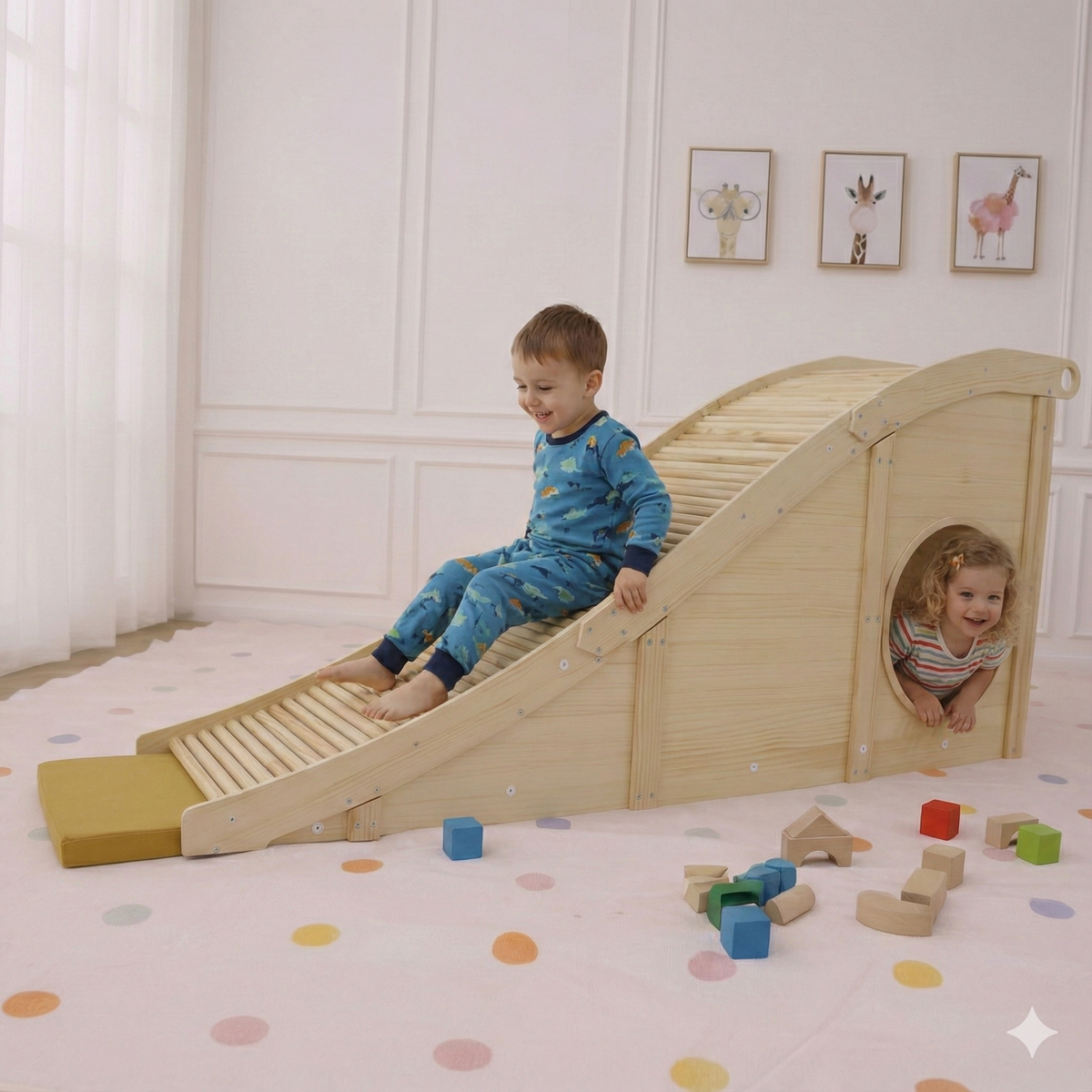 Hickory Indoor Wooden Play Slide & Tunnel