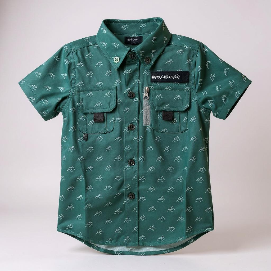 Fishing shirt button up- green mountains