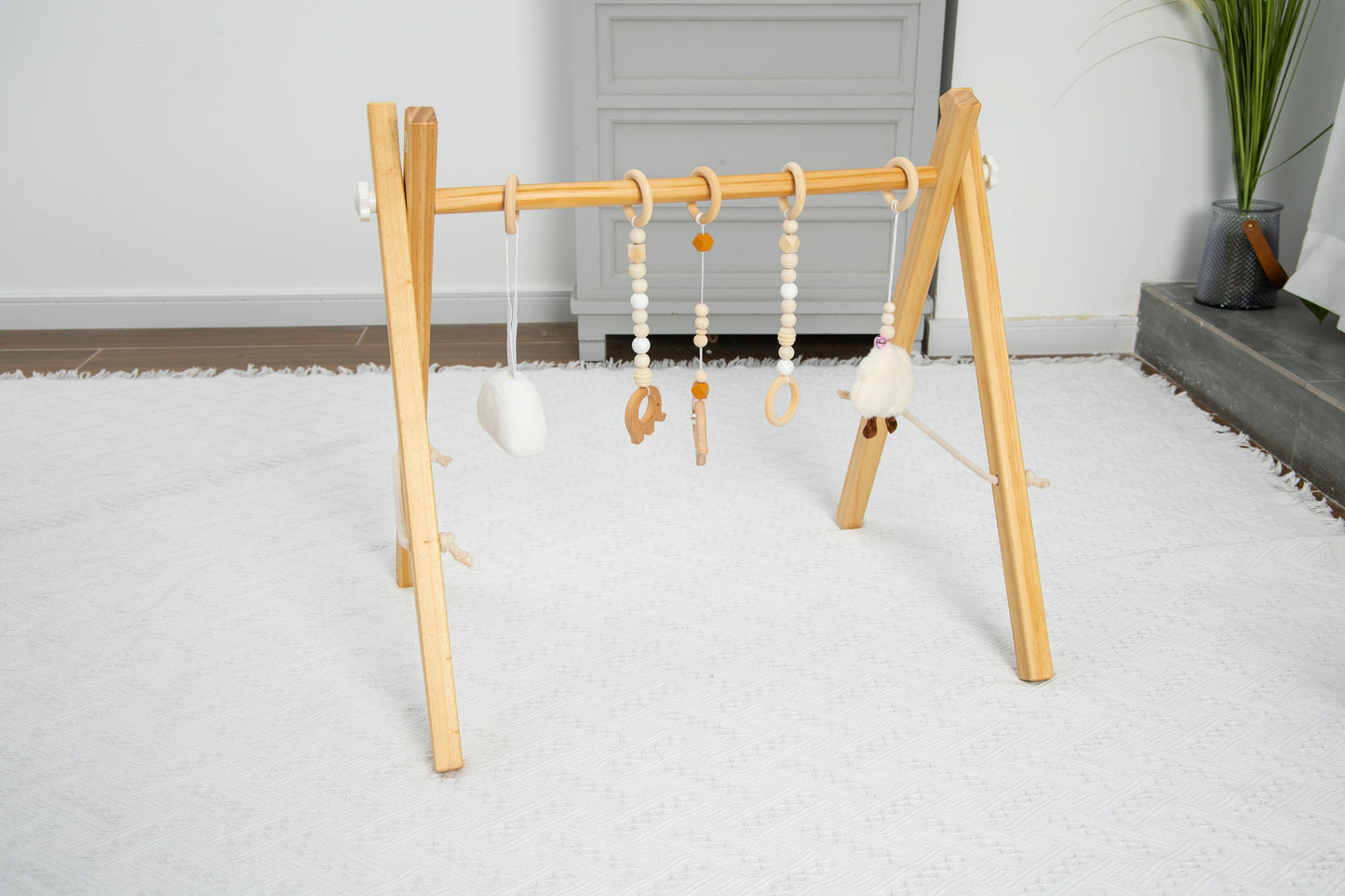 Lilac Wooden Baby Gym | Montessori Infant Play Gym with Hanging Toys
