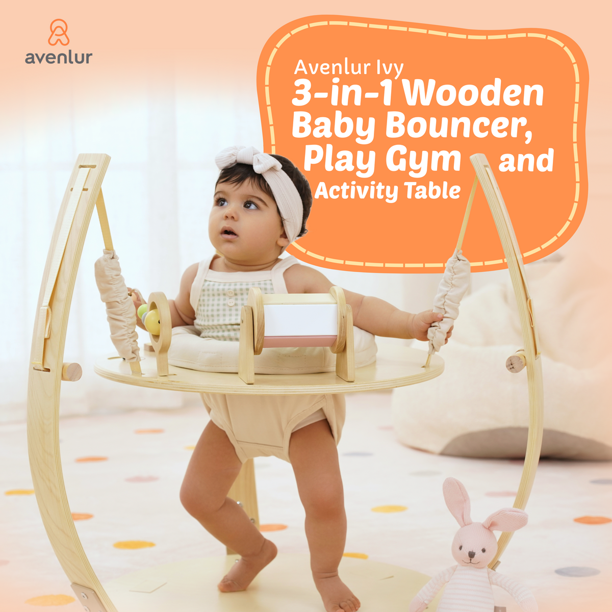 Ivy | 3-in-1 Baby Bouncer,  Gym & Toddler Activity Table