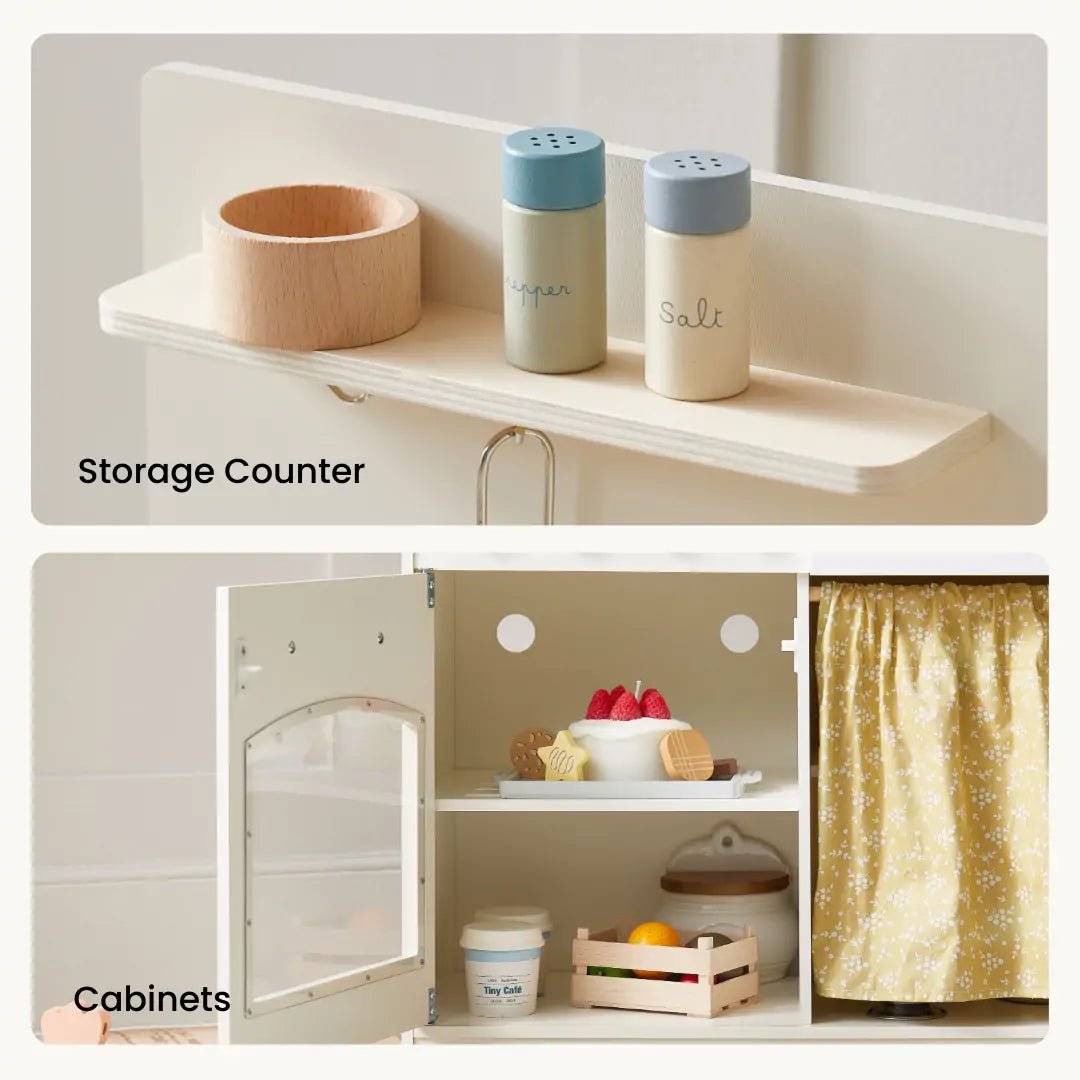 Wooden Play Kitchen for Toddlers - Honey Kitchenette Pretend Cooking Set