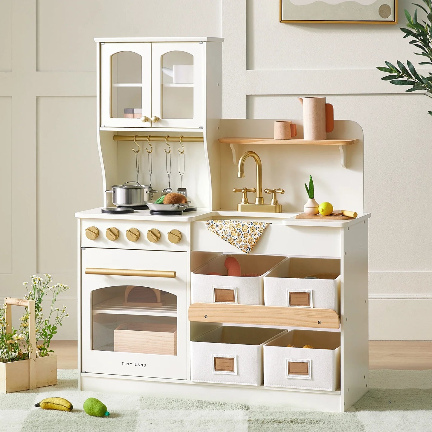 Wooden Play Kitchen with Storage for Creative Toddlers