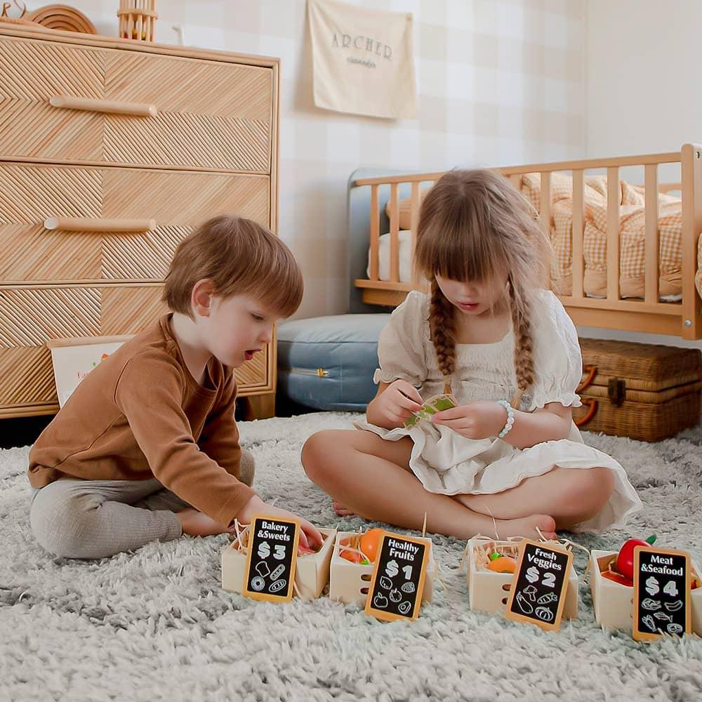 Play Kitchen Accessories – Wooden Play Food for Play Kitchen: Pretend Cooking Set for Kids