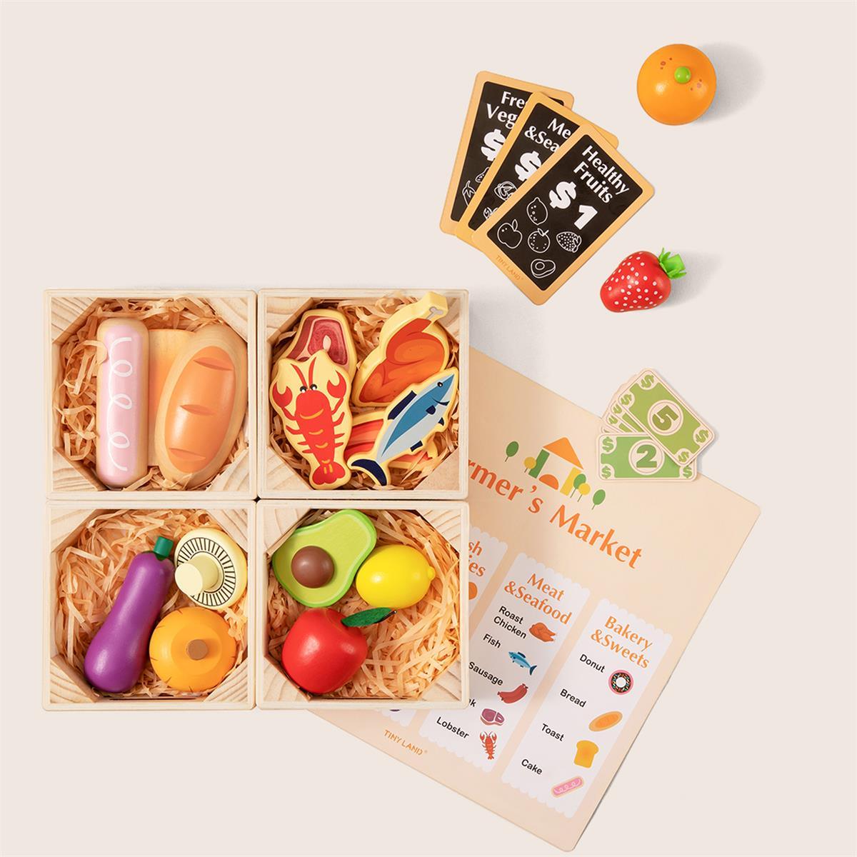 Play Kitchen Accessories – Wooden Play Food for Play Kitchen: Pretend Cooking Set for Kids
