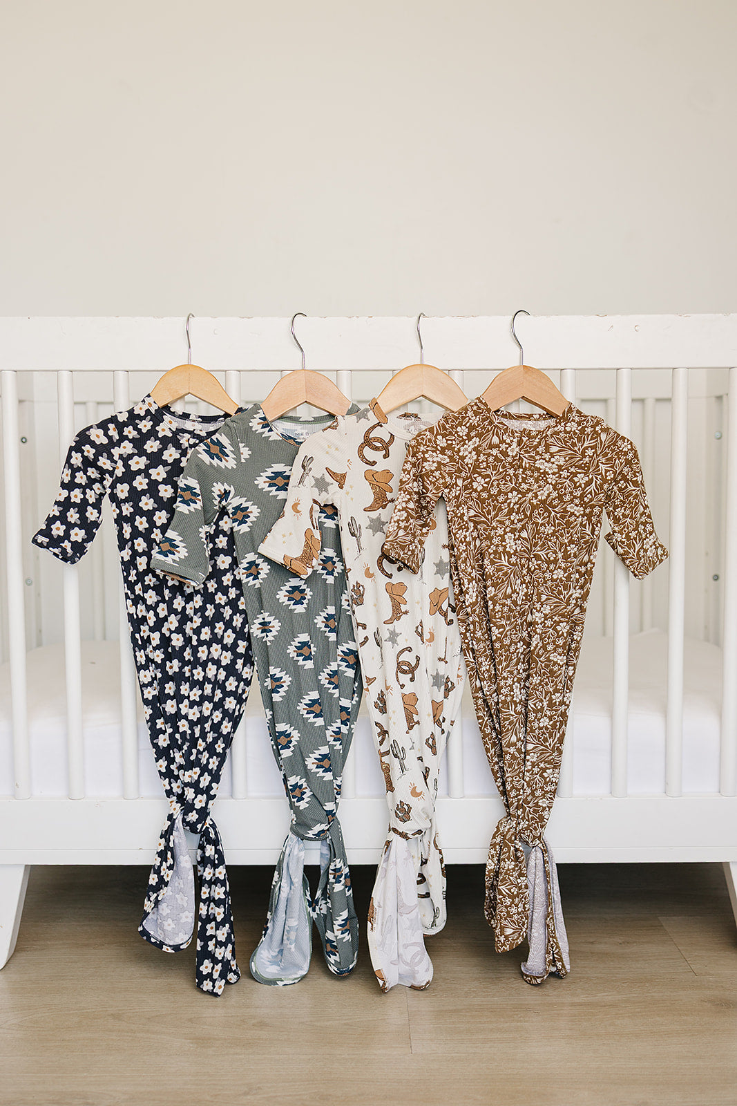 Brown Floral Ribbed Bamboo Knot Gown