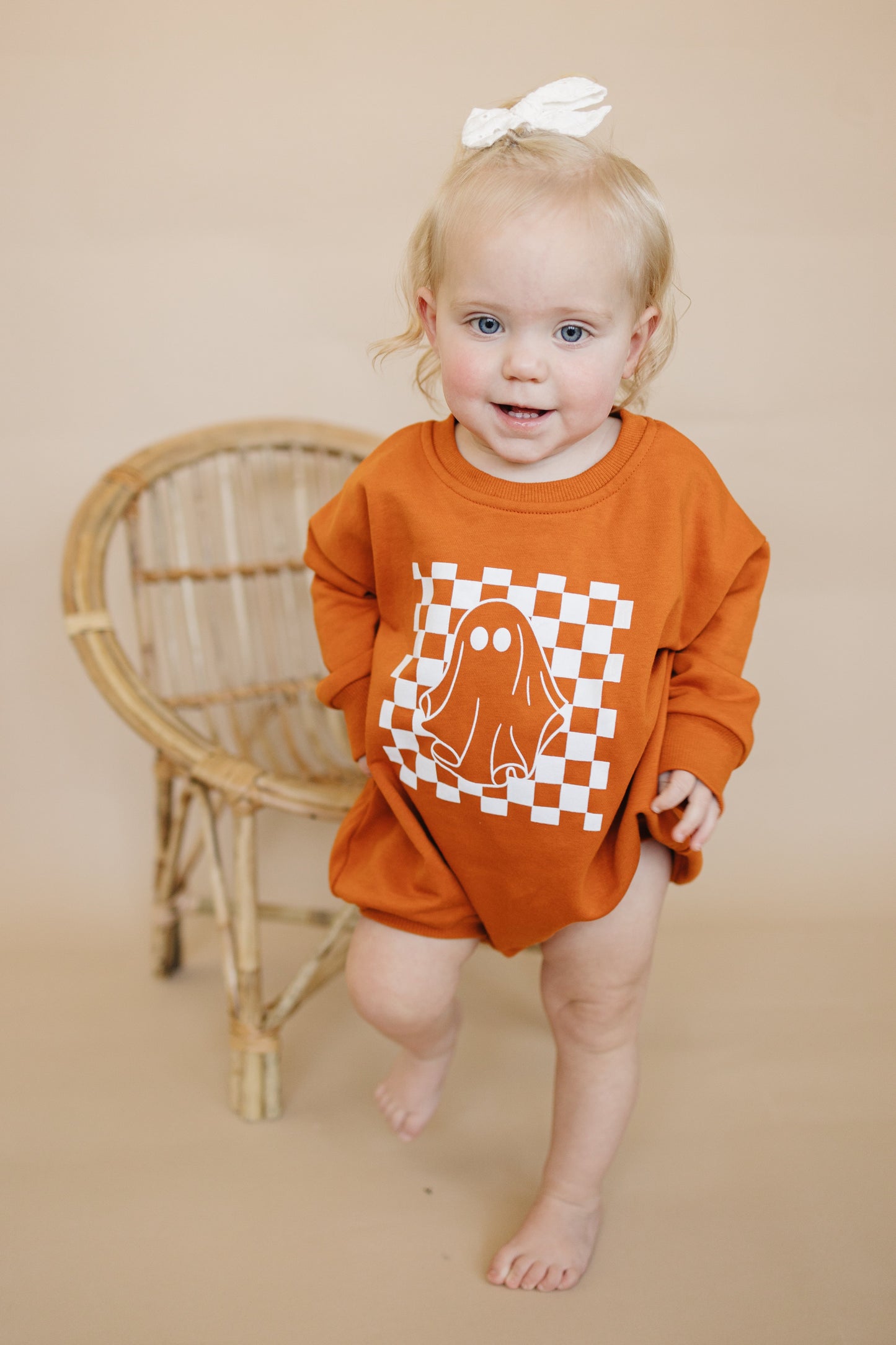 Checkered Ghost Sweatshirt Romper