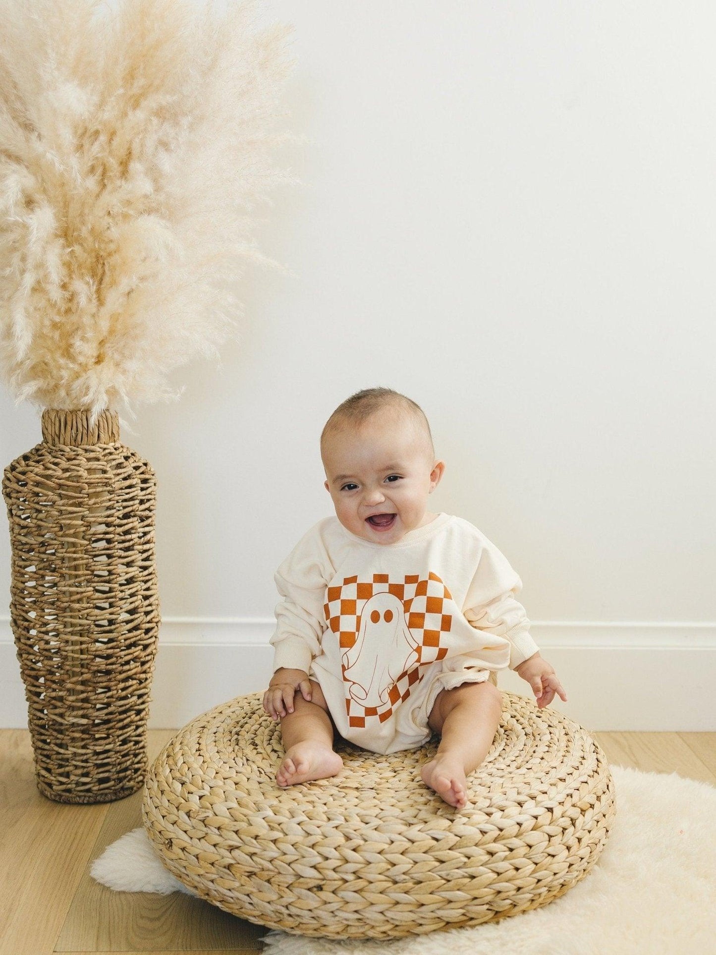 Checkered Ghost Sweatshirt Romper