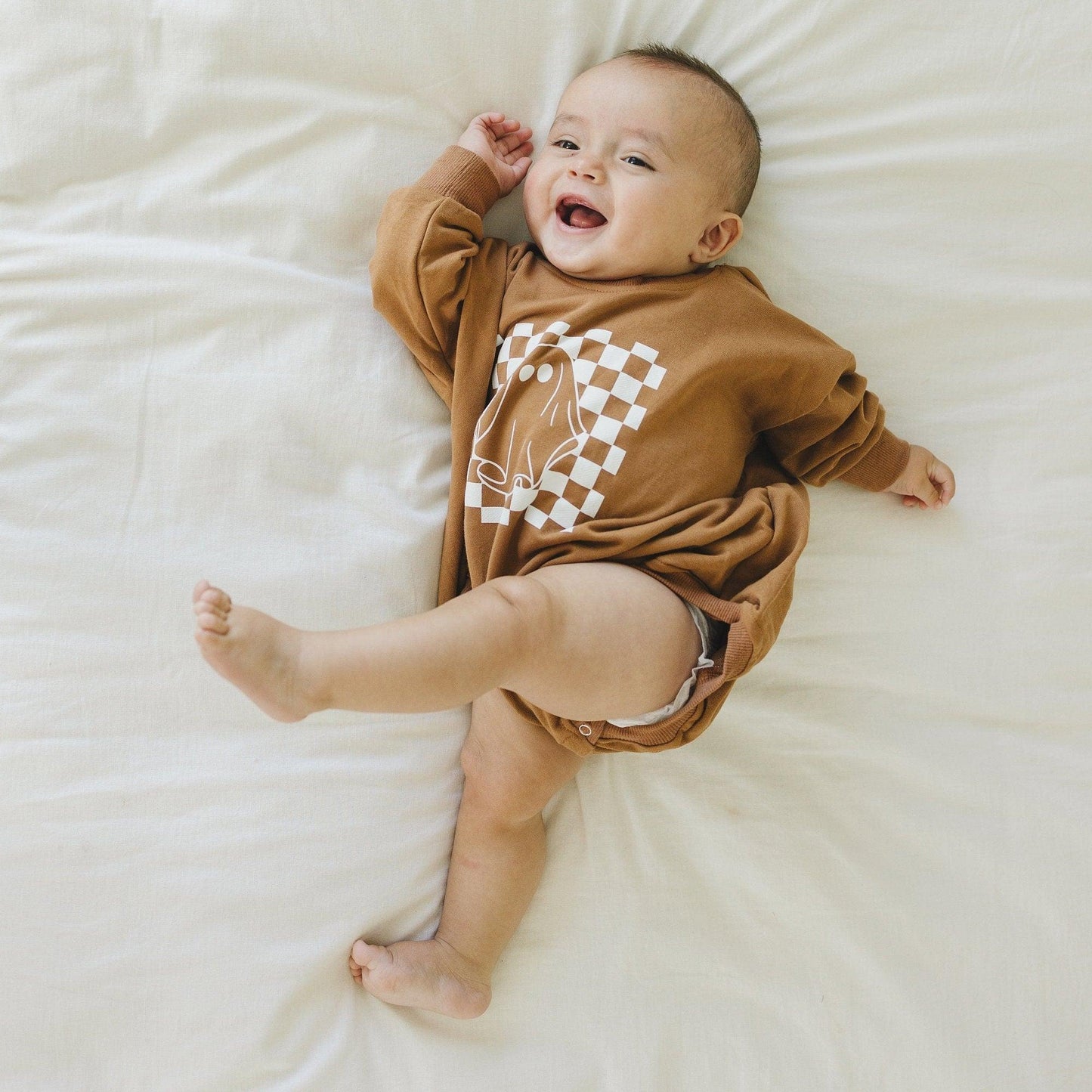 Checkered Ghost Sweatshirt Romper