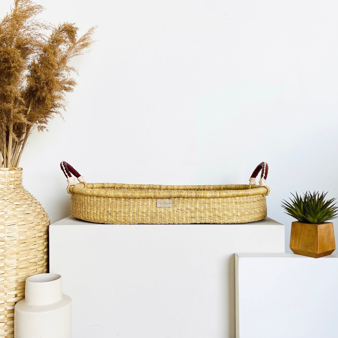 Changing Basket - Cognac + Cream Handle
