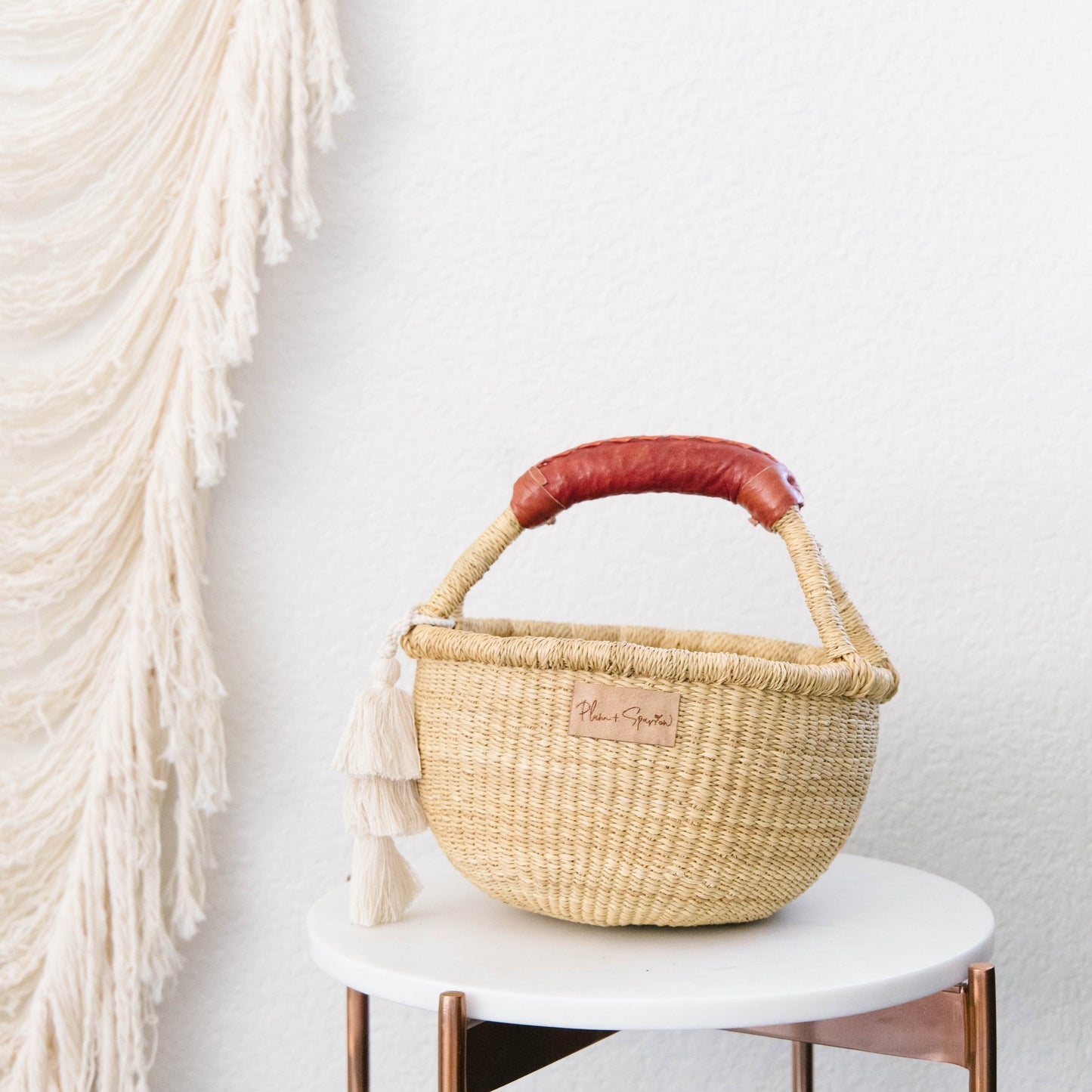 Cognac Handle Small Bolga Basket