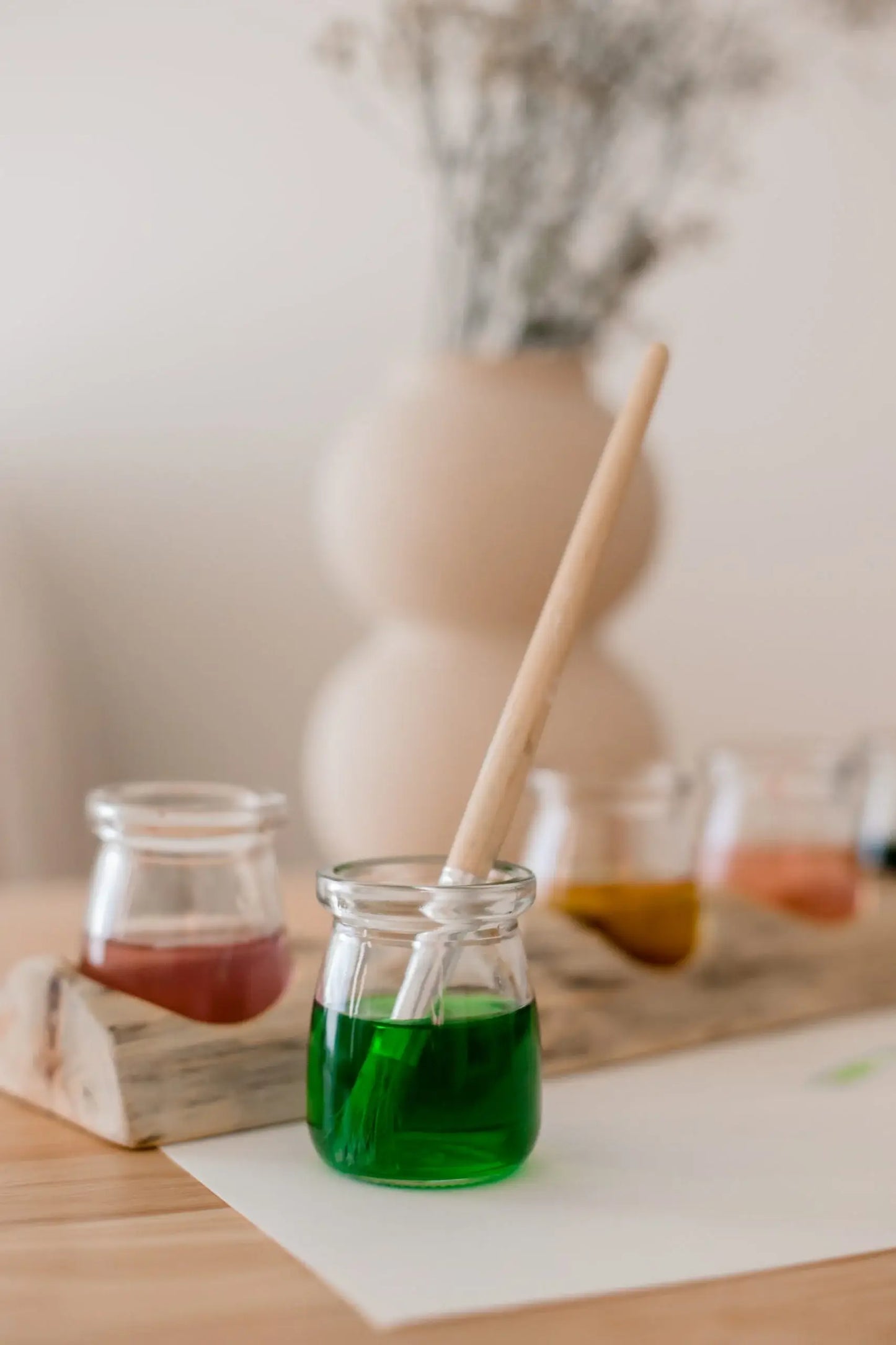 Wooden Paint Pot Holder with Glass Jars