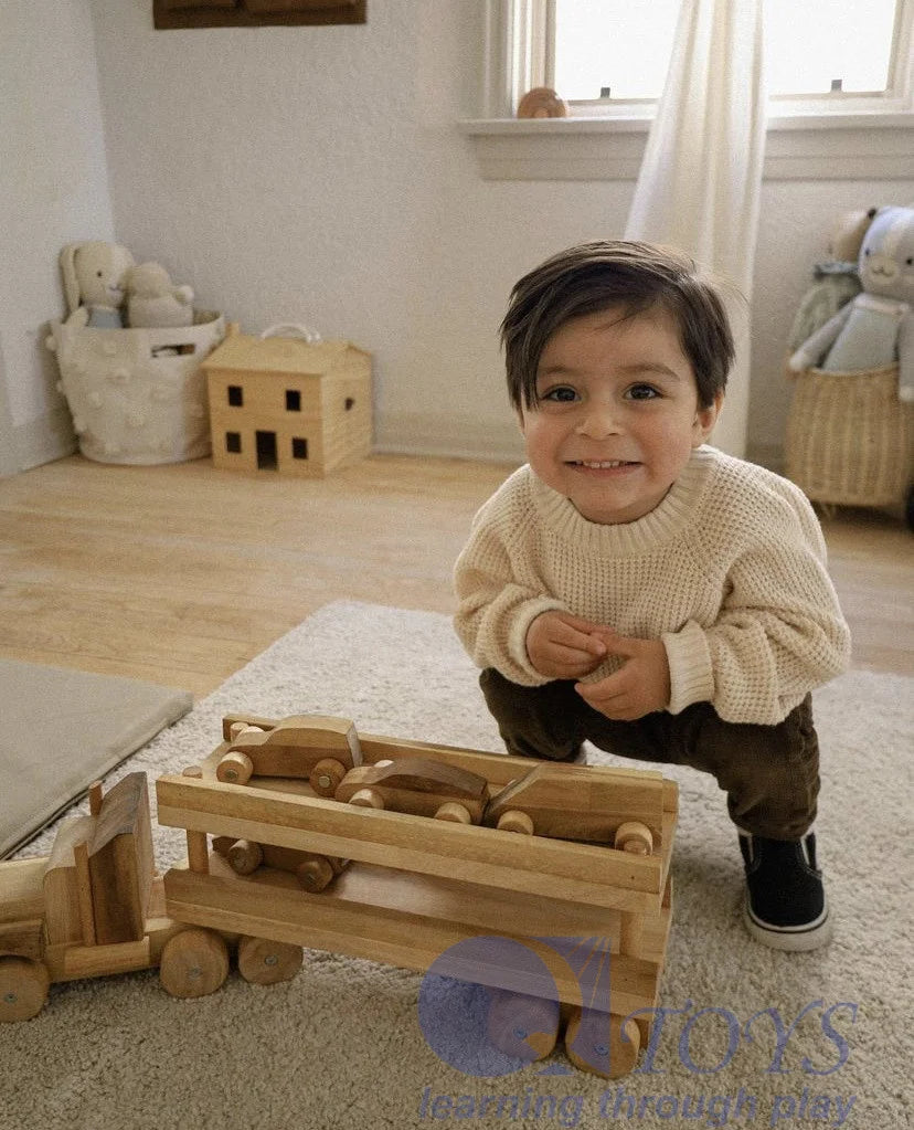 Vintage Wooden Car Transport Truck – 7-Piece Set