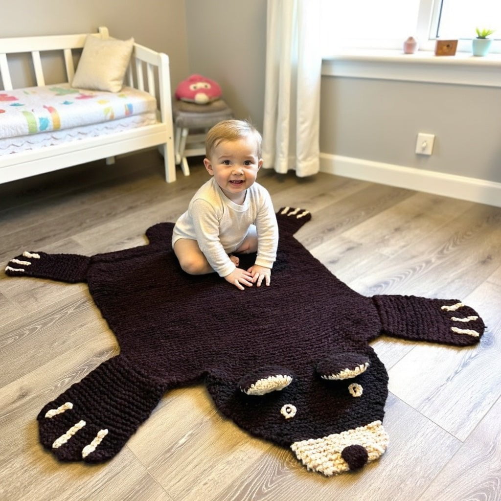 Organic Wool Play Mat + Nursery Rug  | Brown Bear