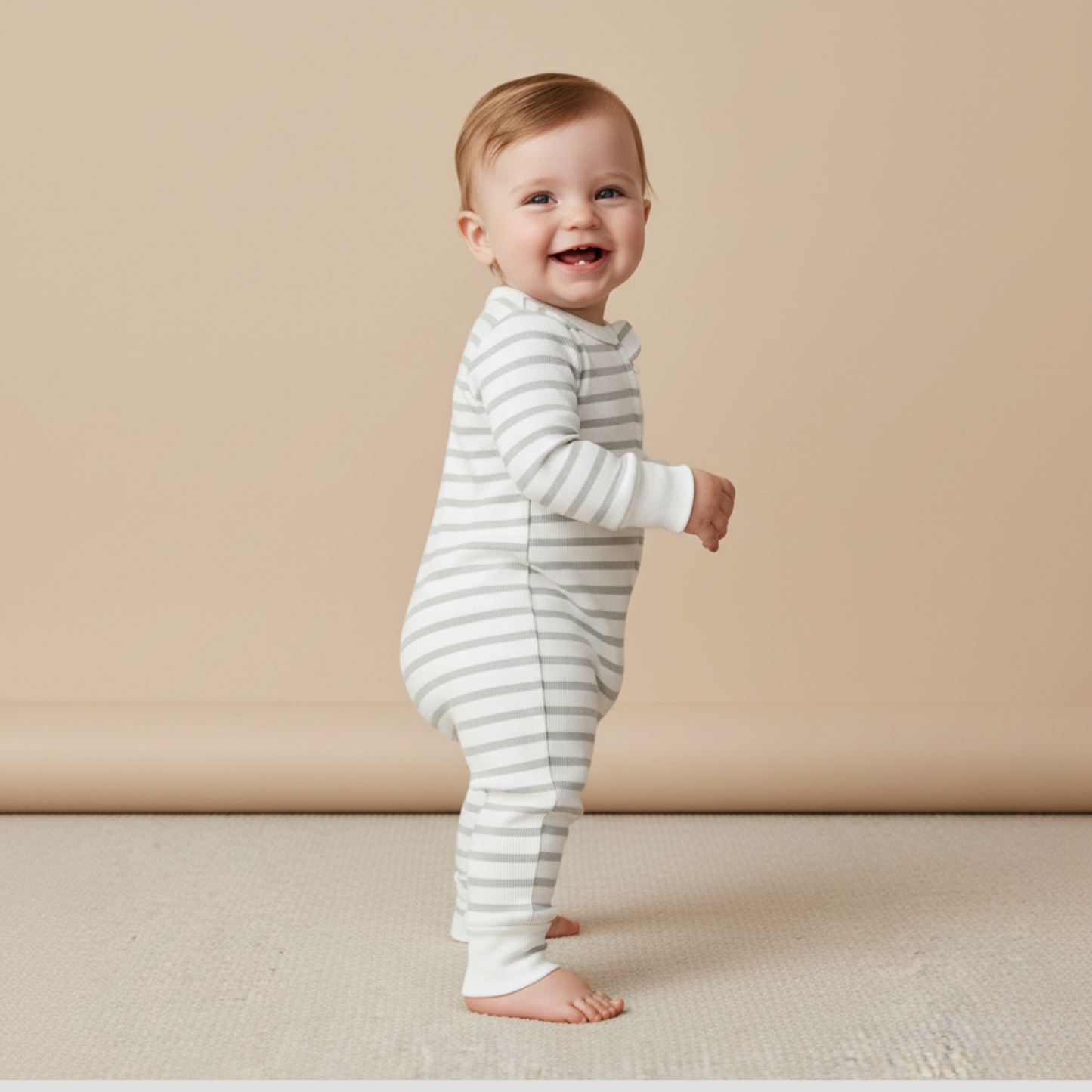 Organic 2-Way Zip Romper - Fog Stripes