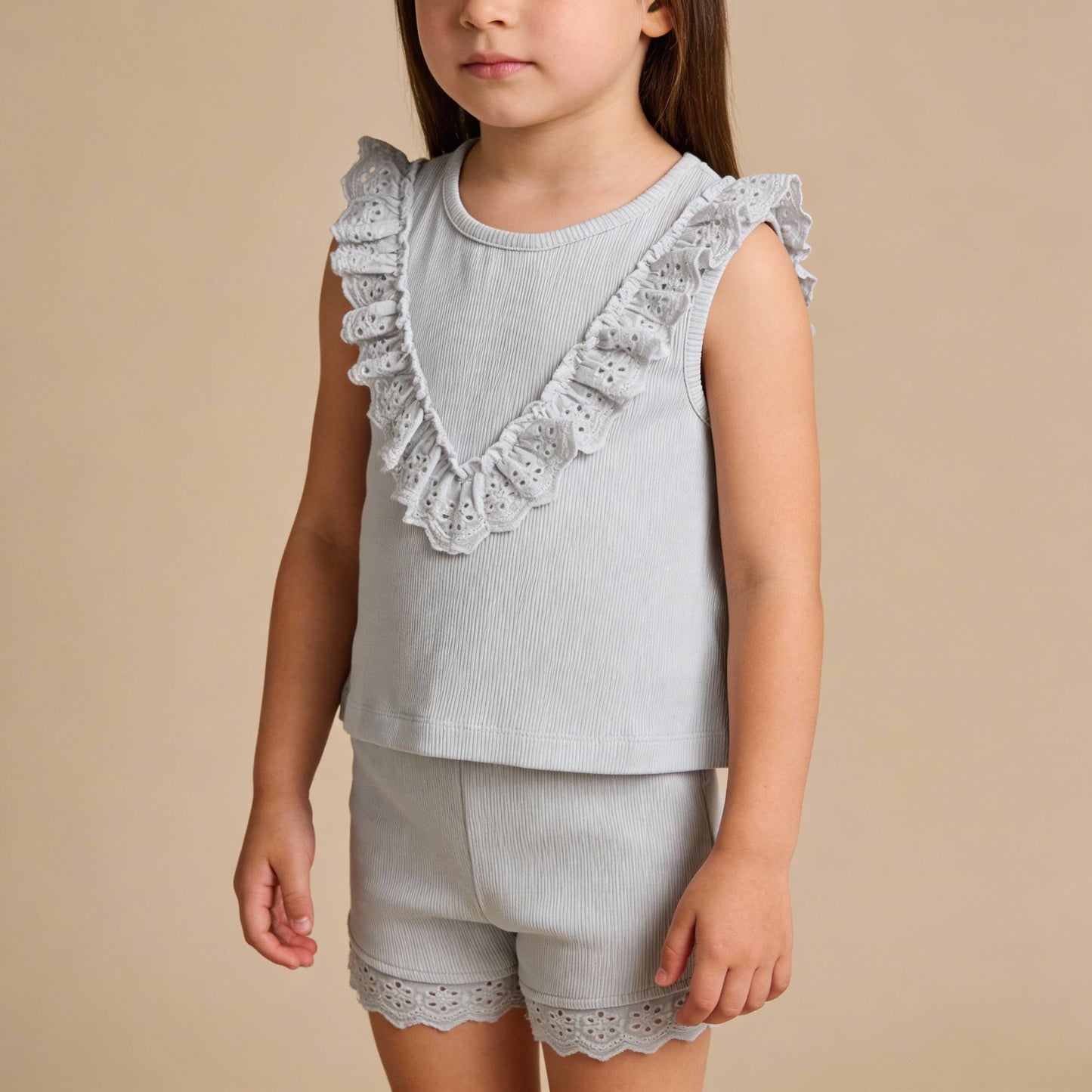 Organic Ruffle Top & Shorts Set - Fog