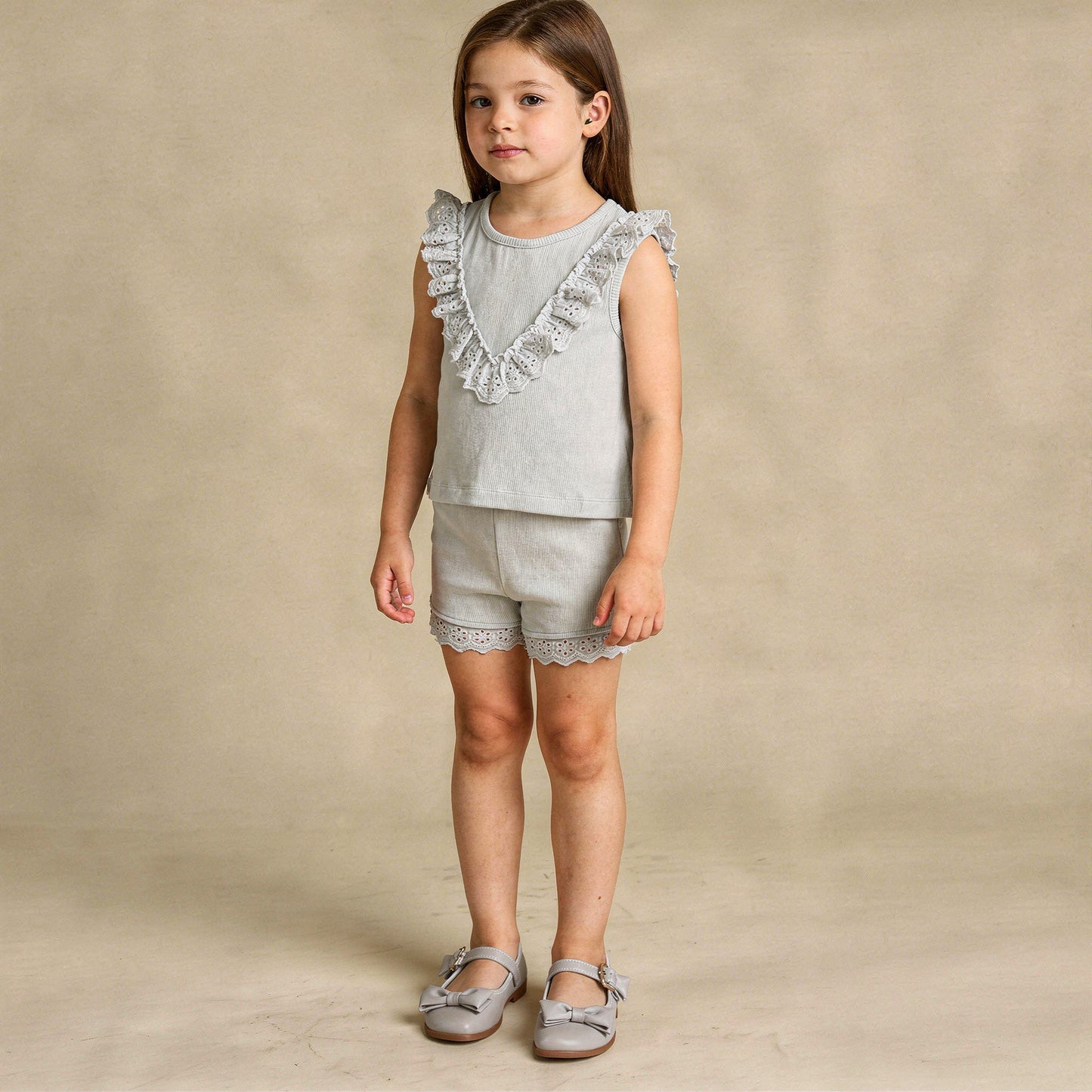 Organic Ruffle Top & Shorts Set - Fog