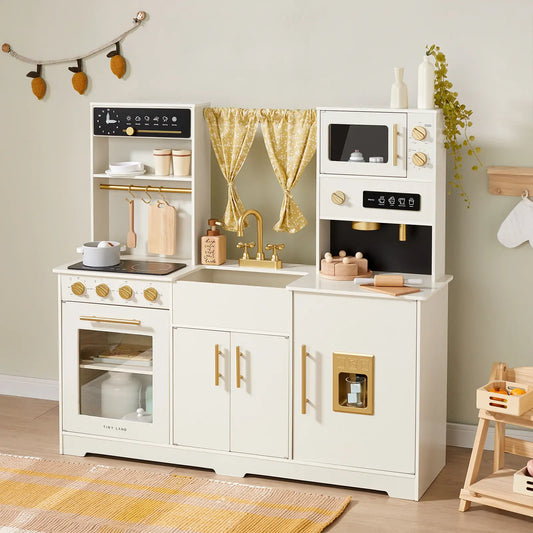 Iconic Wooden Play Kitchen – Cream Pretend Cooking Set for Kids