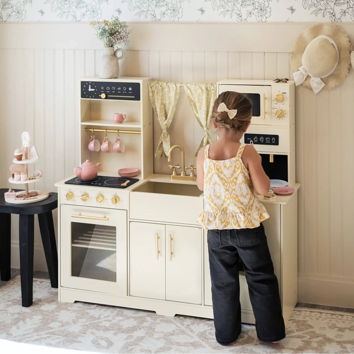 Iconic Wooden Play Kitchen – Cream Pretend Cooking Set for Kids