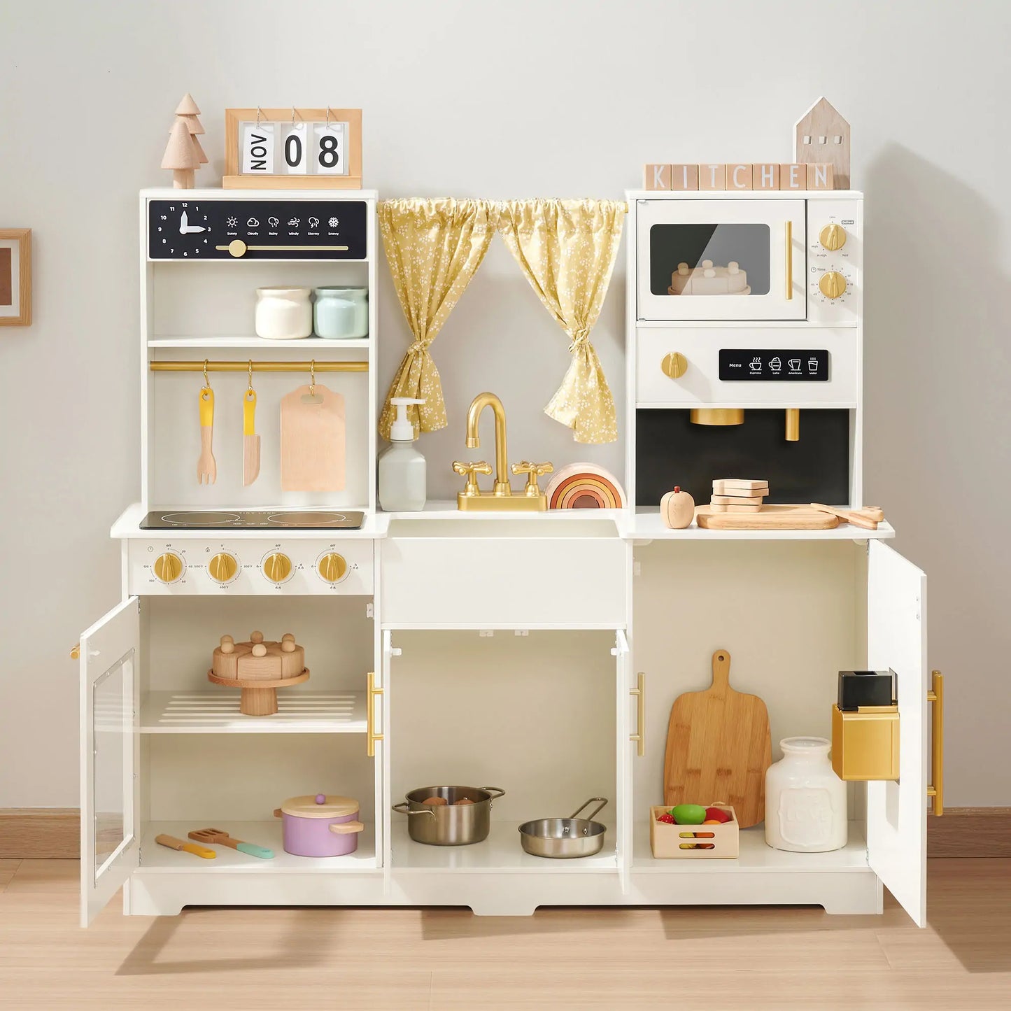 Iconic Wooden Play Kitchen – Cream Pretend Cooking Set for Kids
