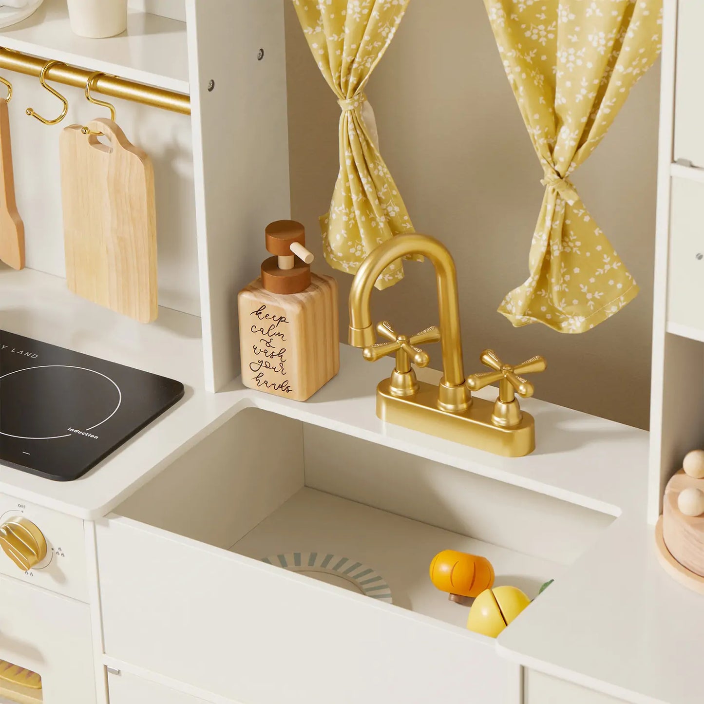 Iconic Wooden Play Kitchen – Cream Pretend Cooking Set for Kids