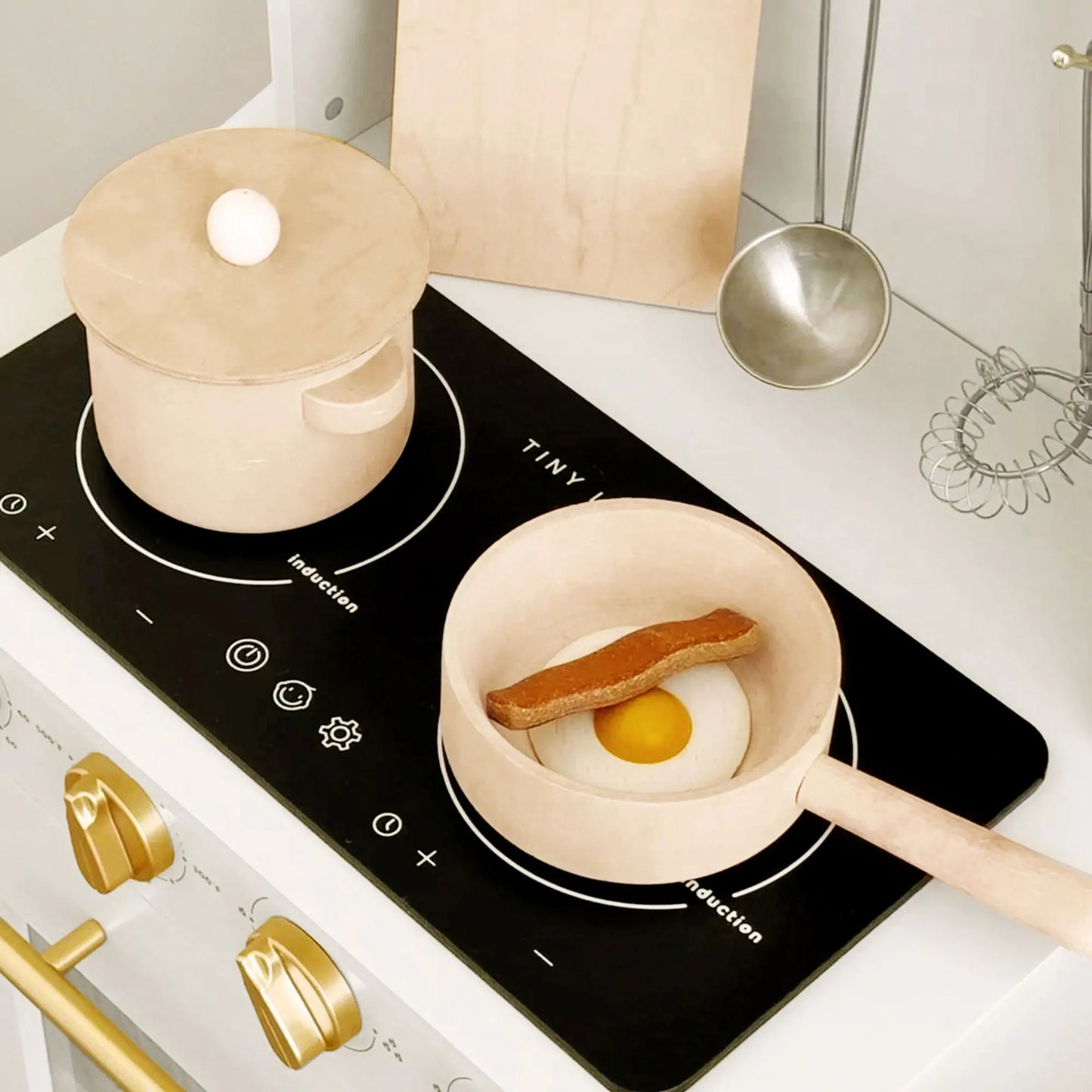 Iconic Wooden Play Kitchen – Cream Pretend Cooking Set for Kids