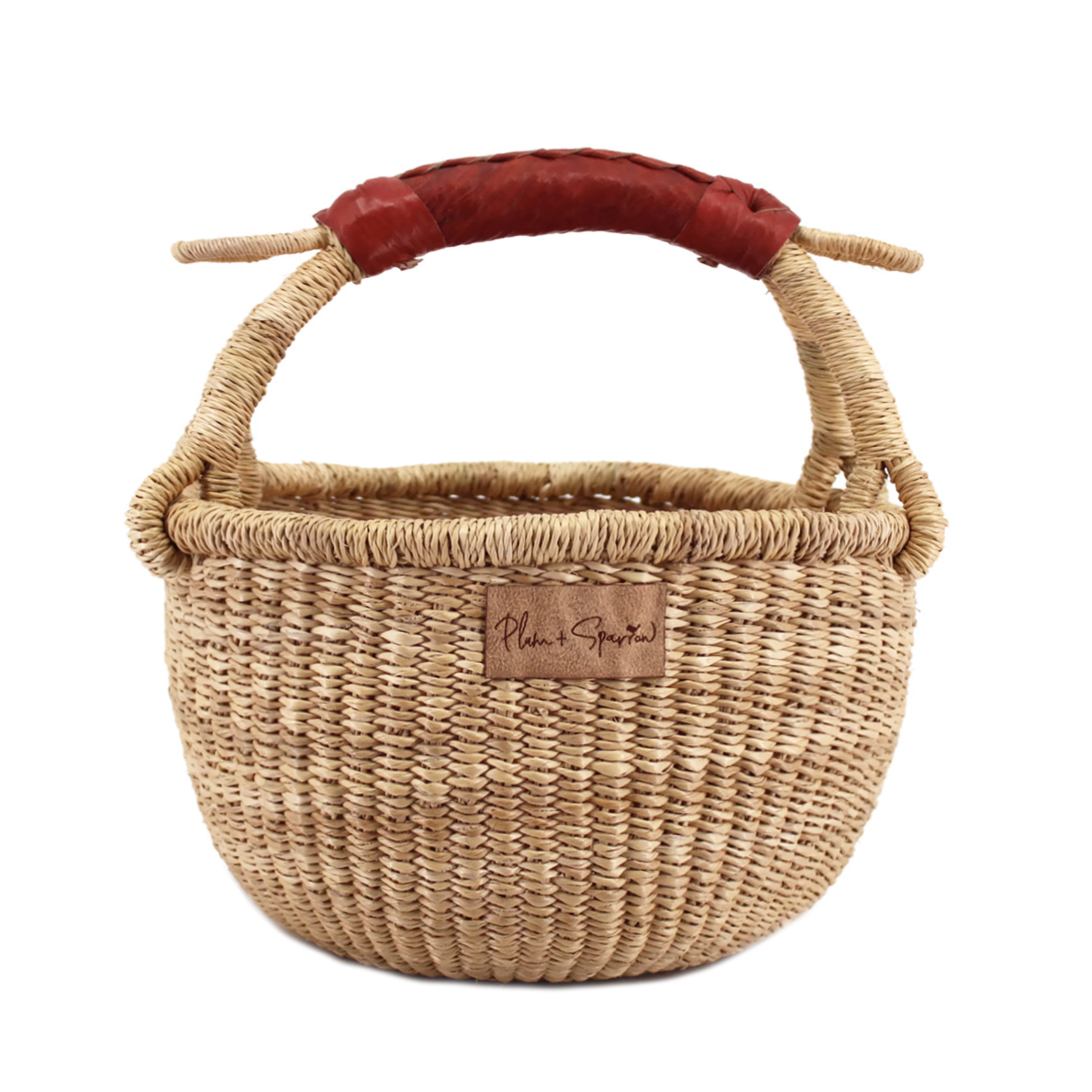 Cognac Handle Small Bolga Basket