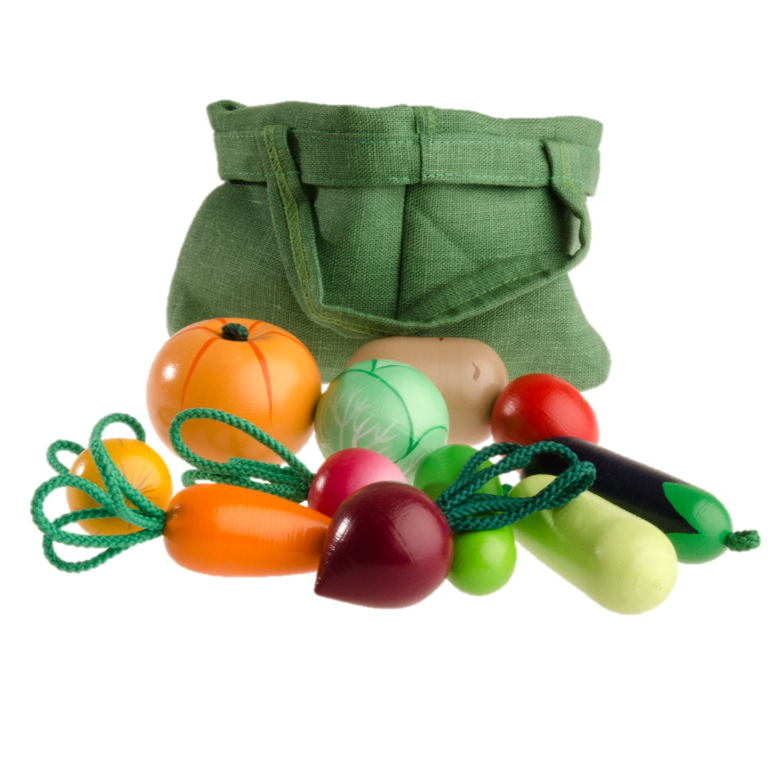 Wooden Play Vegetables with a Tote