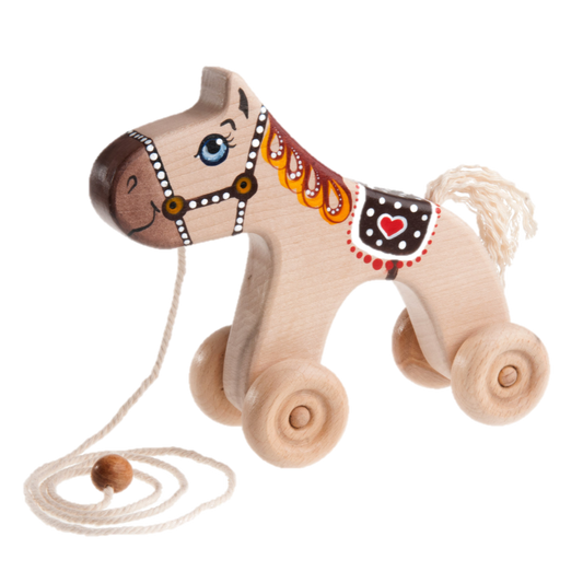 Wooden Horse Pull toy painted