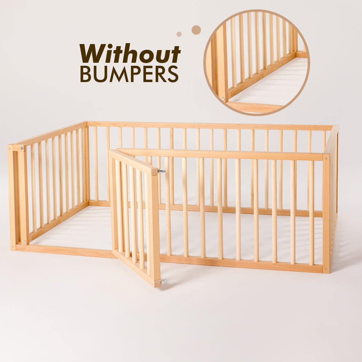 Full Montessori Floor Bed Frame for Toddlers with Fence