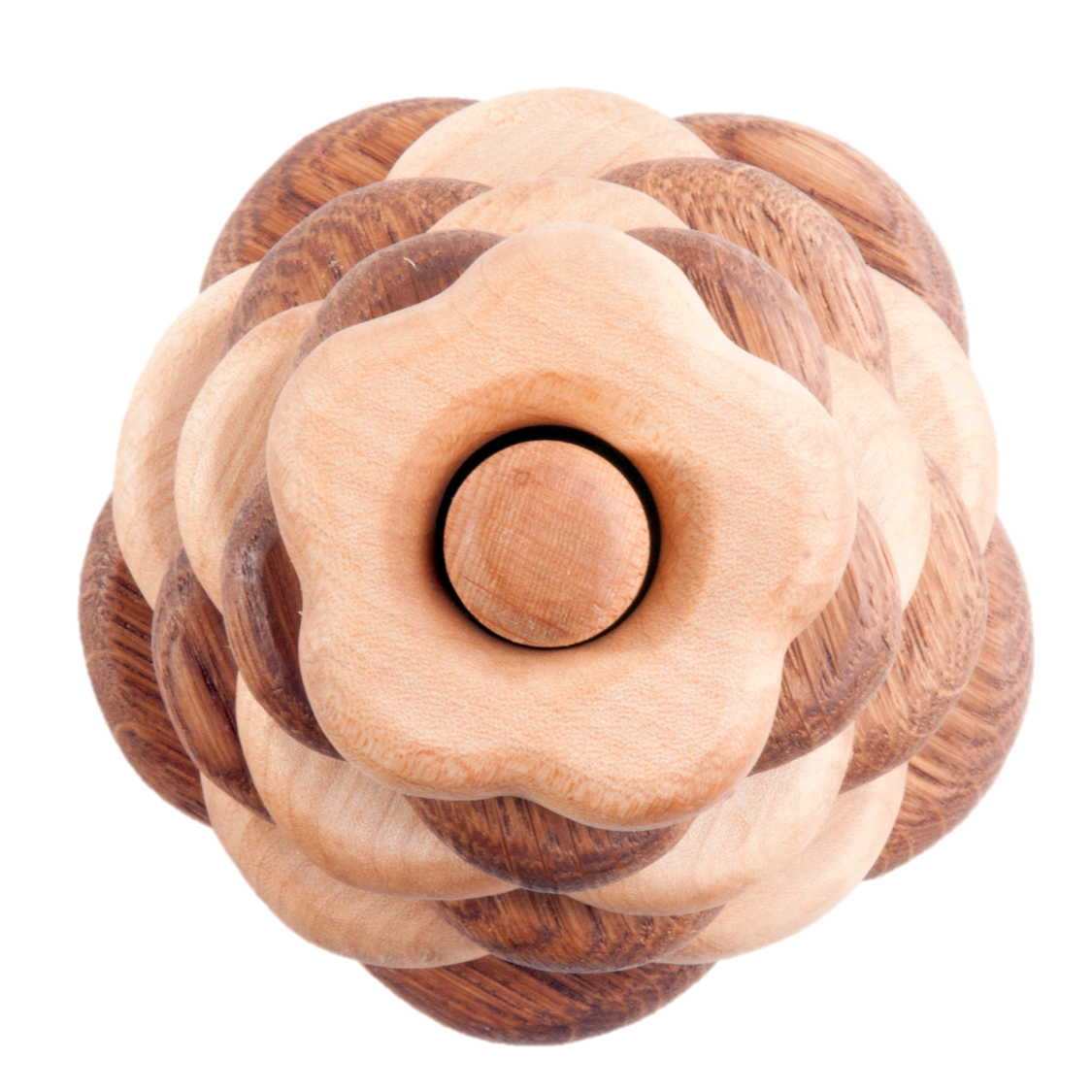 Wooden stacking toy in flower shape from 2 types of wood