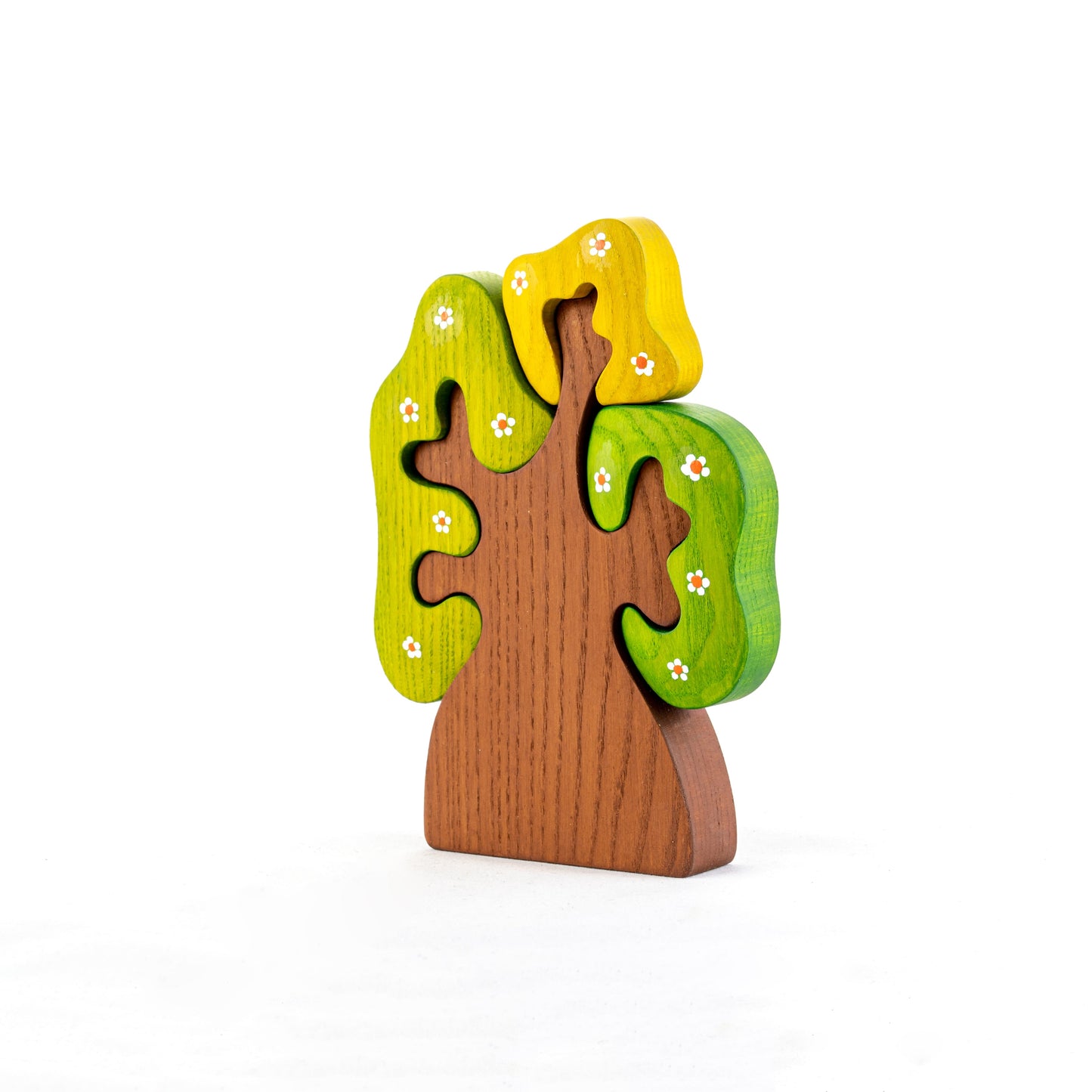 Wooden Spring Tree with three crowns puzzle, small flowers