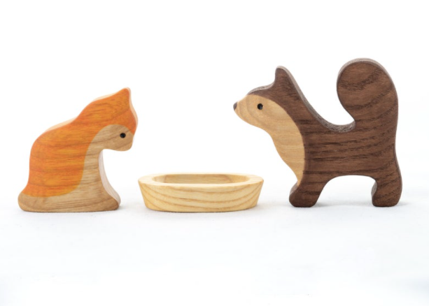 Wooden Cat and Dog Figurines
